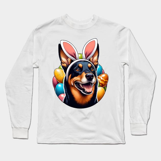 Working Kelpie Celebrates Easter with Bunny Ear Headband Long Sleeve T-Shirt by ArtRUs